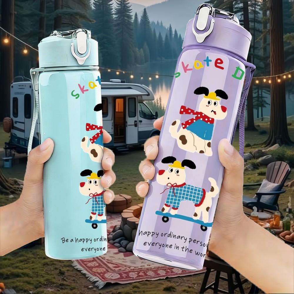 1PC Blue Little Character Print 750ml Color Plastic Sports Water Bottle Leakproof Flip Straw Lid Suitable for Sports Office Home Use