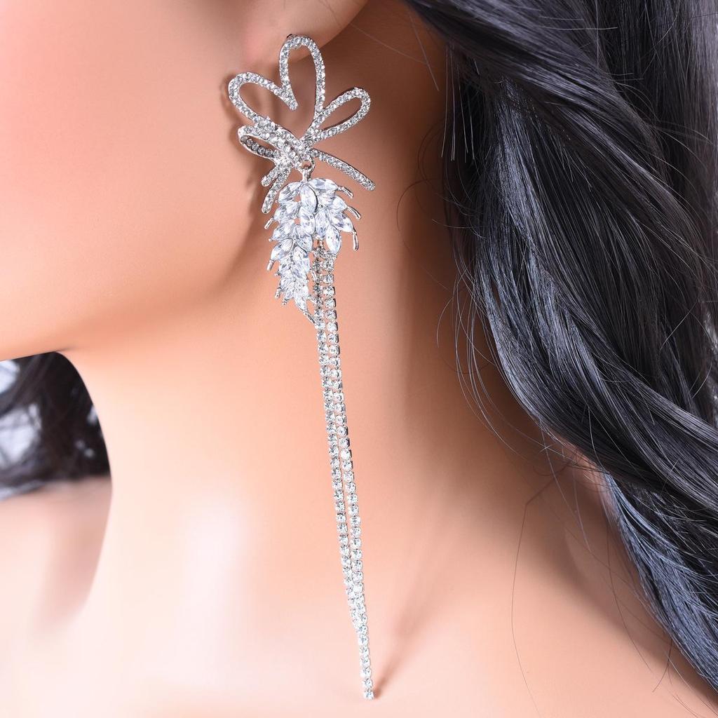 Crystal Tassel Earrings for Women - Elegant, Slimming, Bride & Wedding Dangles, Exaggerated Ear Jewelry