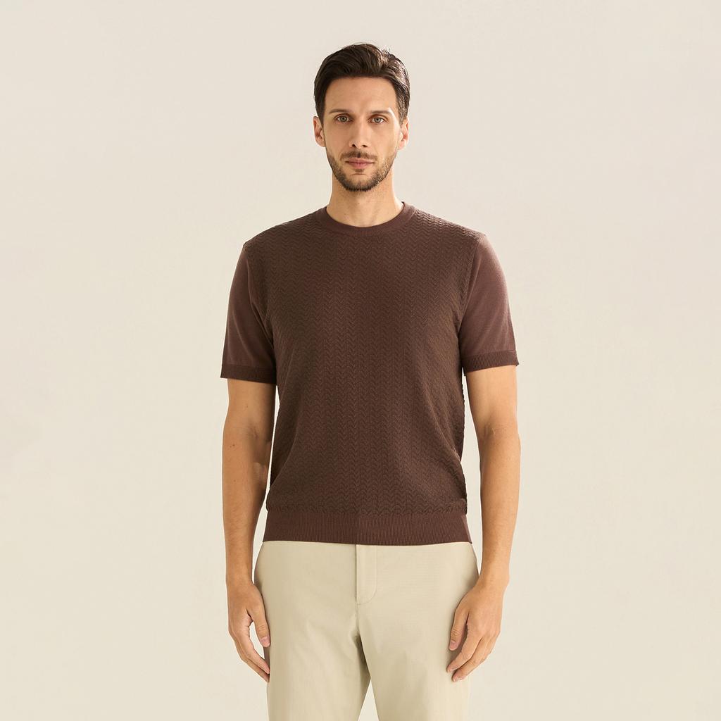 FERRAROMILANO Melange Short Sleeve Round Knit D/Brown (Am0Gtsr20258)