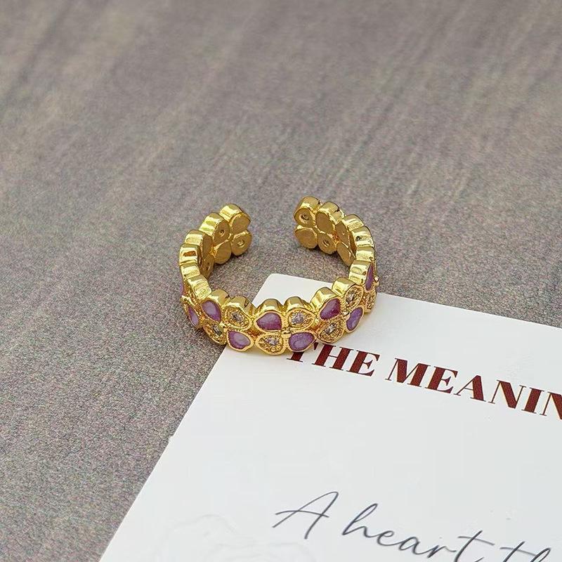 Purple Brilliant Enamel Medieval Vintage Open Ring Retro Personality Niche High Sense Stacked Index Finger Ring