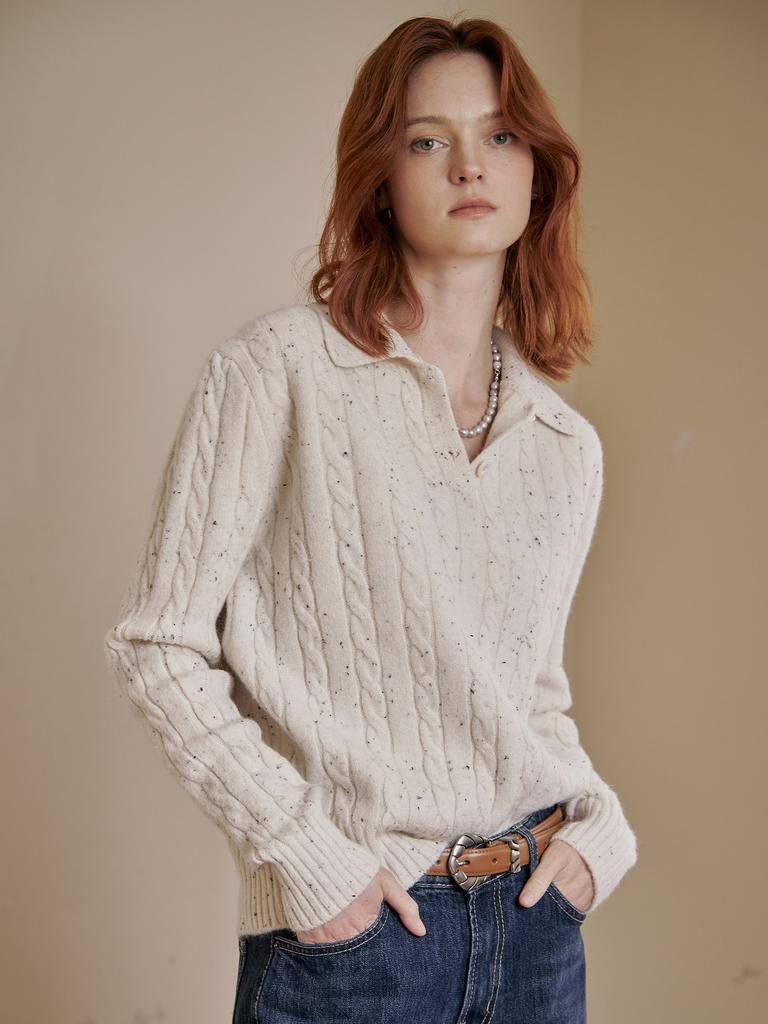 MAXZA Twist Cable Collar Neck Knit