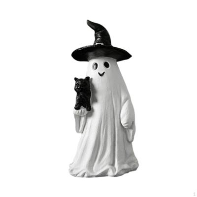 Desk Decoration, Halloween Statue with Ghost And Black Cat, Versatile Handmade Collectible, 3 X 3.1