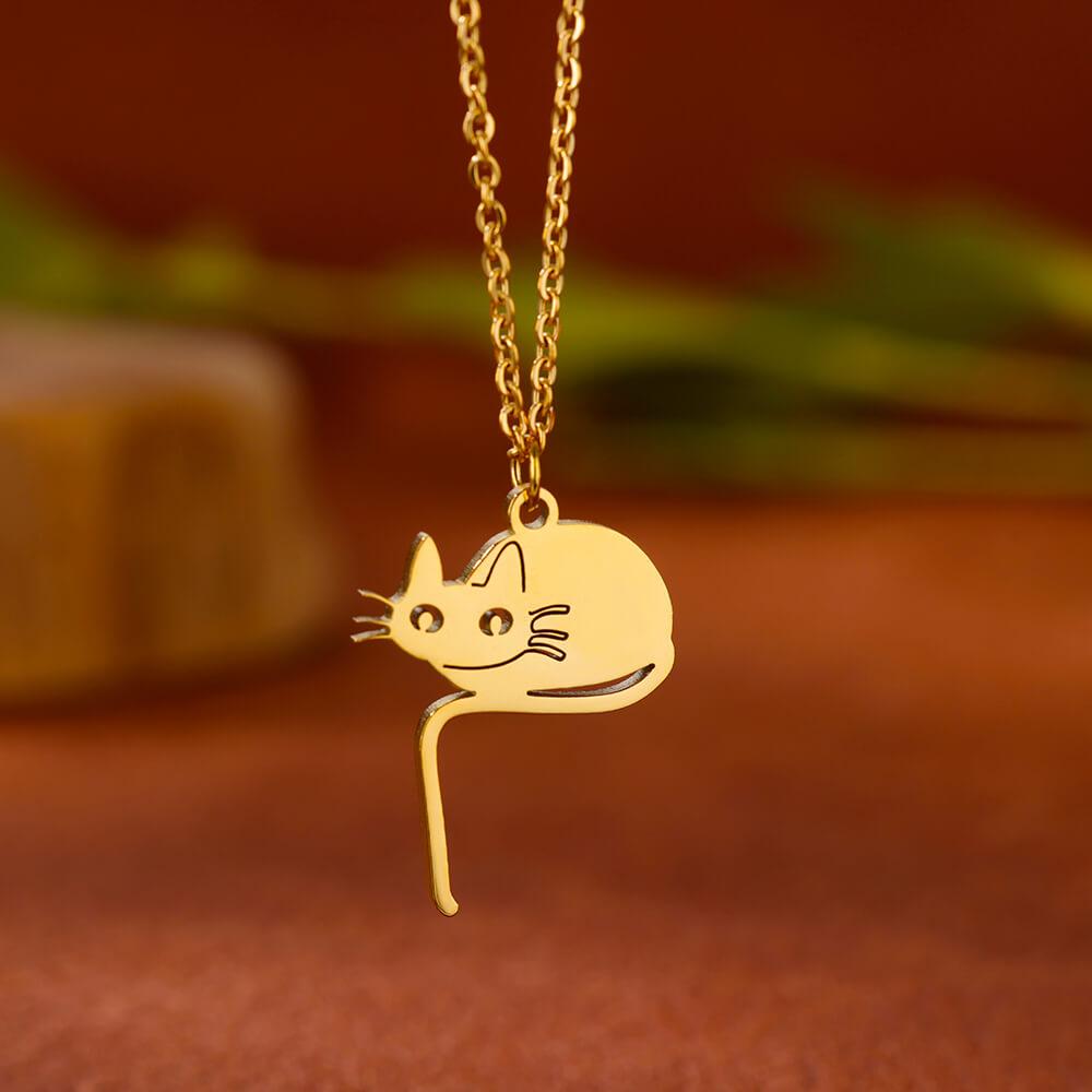 Stainless Steel Initial Letter Cat Pendant Necklace for Women Gold Color Animal Alphabet Necklaces Charm Fashion Jewelry Gifts