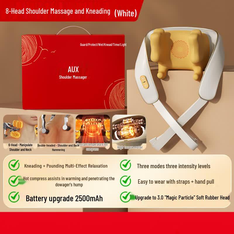 AUX 8-Head Neck Massager with Heat and Kneading CN plug (adapter included)