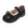 Girls Leather Shoes Black Matte Kids Flat Shoes Round Toes Non-slip 2025 Spring Autumn New Girls Performance Shoes Bows Sweet