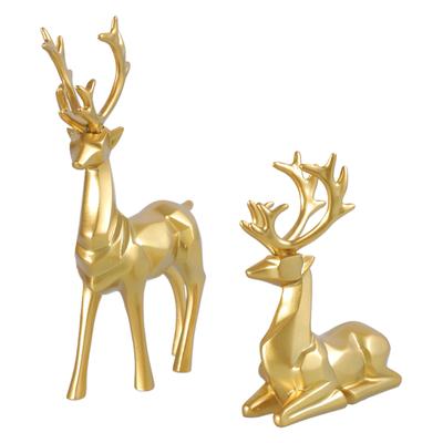 Reindeer Figurines Set of 2 Resin Sitting and Standing Deer Statue Decorations for Bedroom Deers Christmas Ornaments