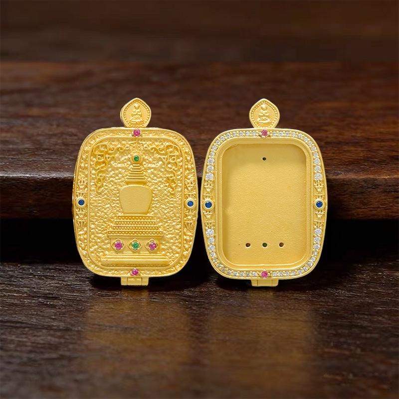 Copper Gilded Double-Sided Tibetan Pagoda Thangka Pendant Box. золотой