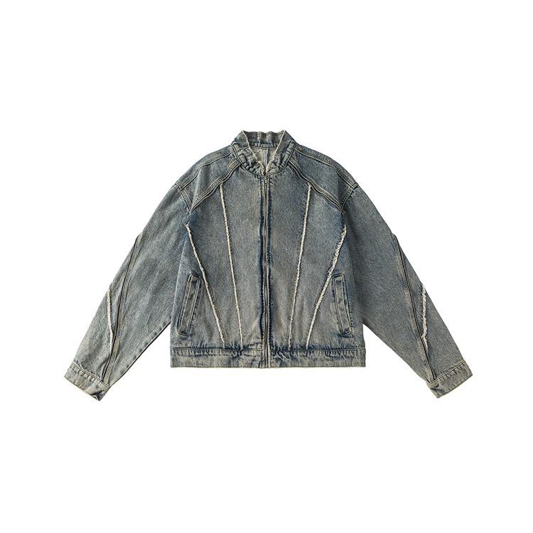 

Women s American Retro Frayed Denim Jacket - Hip Hop Street Trend Biker Style Large