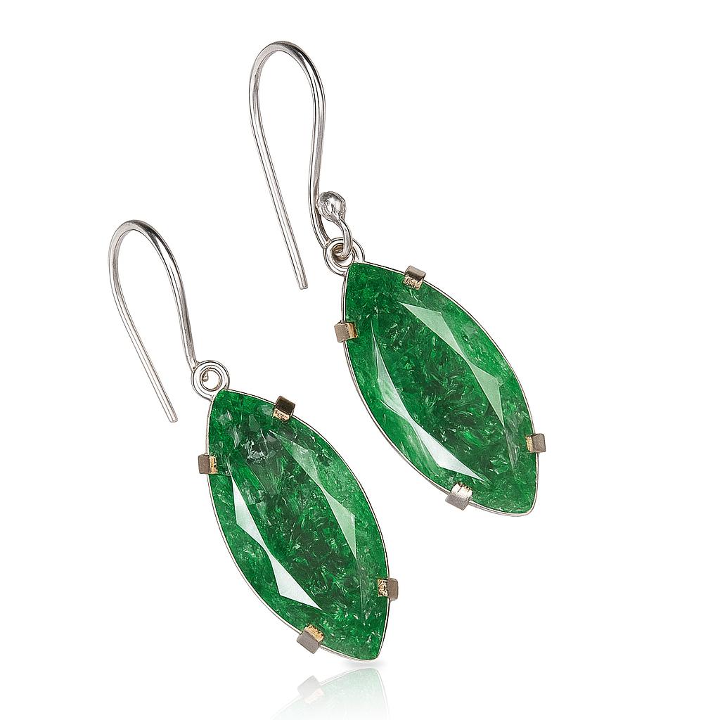 

Natural Emerald Earrings 925 Sterling Silver Certified Quality Marquise Pair AI-141-NS 48.5 mm approx. зелений