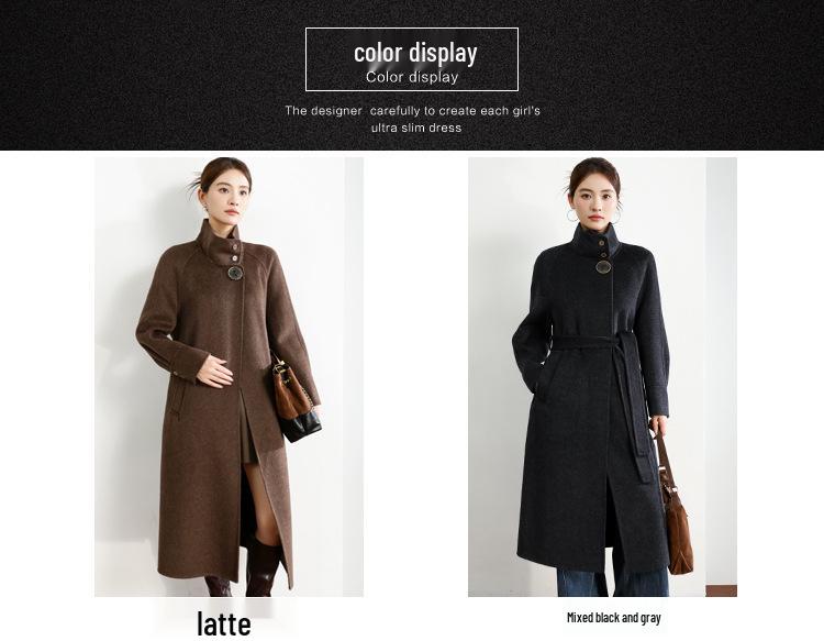 2025 Women's Double-Faced Cashmere Coat: Long, Belted, Elegant Autumn/Winter Wool Coat for Middle-Aged Women