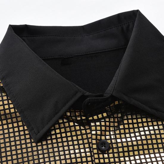 Herre Retro Paljett Skjorte Glitrende Knappelukking Langermet Krageskjorte Vintage Disko Skjorte for Barer Nattklubber Fester