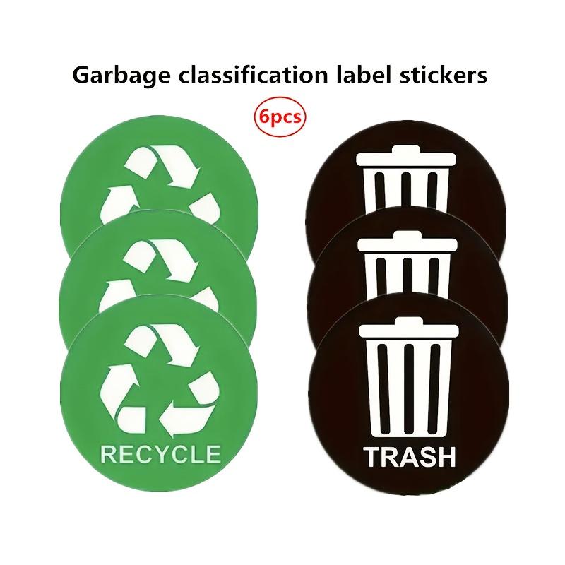 6pcs 5.9-Inch Round Trash Can Label Stickers-Green Recyclable,Black Waste,Sorting Adhesive Stickers,Waste Indicator Sign Sticker