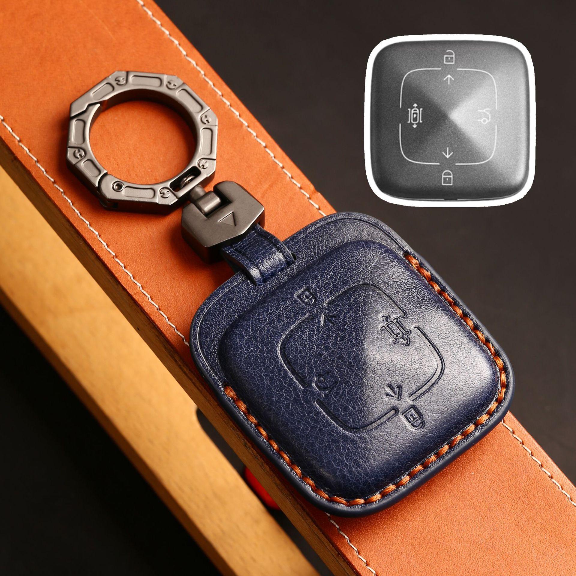 

Leather Car Key Case Cover for Geely Zeekr 001 2023 2024 2025 Electric Vehicle Key Case Keychain Key Ring Protector Accessories синий