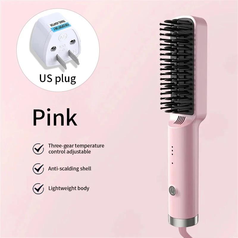 Rechargeable Hair Straightener Brush Portable Hot Comb Straightening Fashionable Negative Ion Wireless Care Straightening Comb