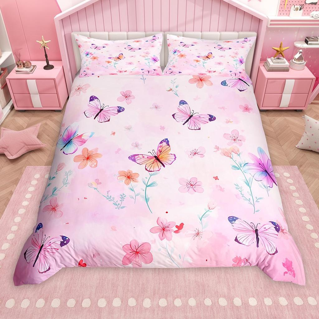 Comforter Homewish Chic Butterfly For Girls Colorful Glitter Stars Comforter Set Rainbow Flowers Bed Set