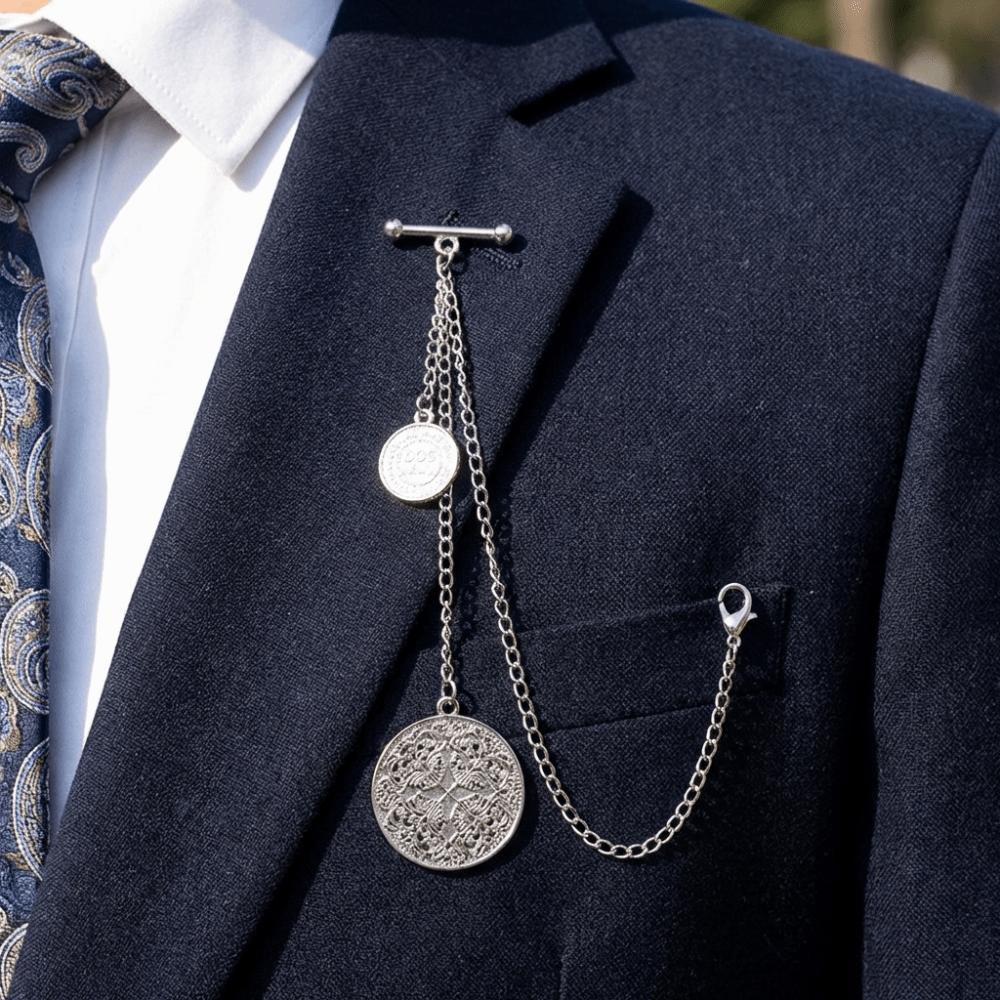 Classic Vest Suit Chain Vintage Collar Pins Silver Tassel Chain Brooches  Formal Attire