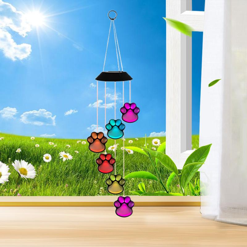 Solar Cat Paw Color Changing Wind Chime Light With Led For Garden Outdoor Decor