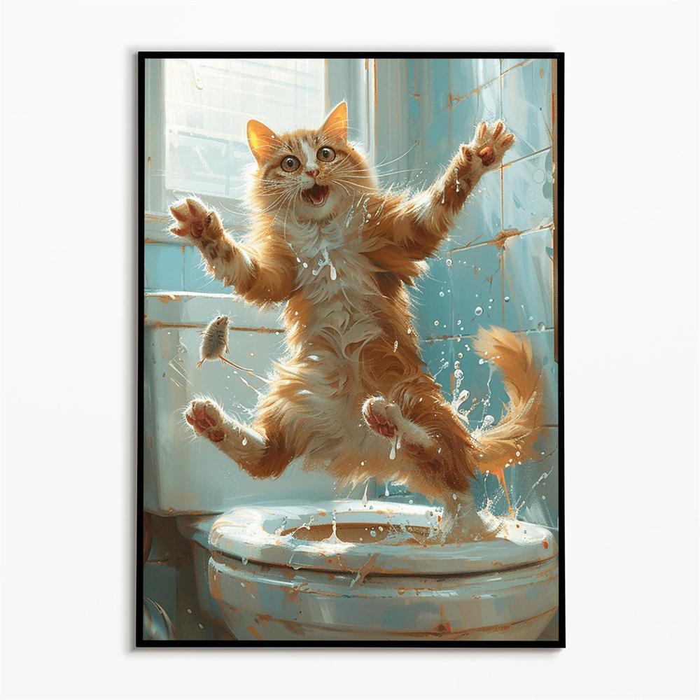 Funny Cat Bathroom Decor Humorous Bathroom Poster Guest Toilet Wall Art Prints Cat Humor Picture Toilet Wall Decor Bathroom Art