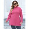 Women's Plus Size High Neck Slim Fit Base Shirt Ribbed Striped Split Mid-Length T-Shirt