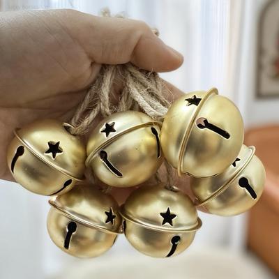 10pcs Golden Decorative Bells - Elegant Metal Christmas Tree Ornaments with Star, Perfect for Holiday Decor, Doorbells Pet Bells