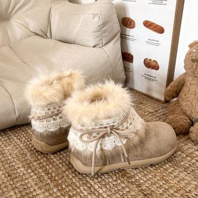 Retro Schneestiefel mit dicker Sohle Damen 2025 neu Winter gefüttert verdickt warm vielseitig höhenverstärkend flauschige Stiefel