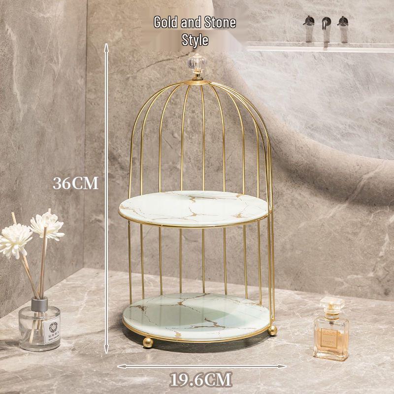 Wrought Iron Birdcage Desktop Organizer: Home Decor for Cosmetics and Dressing Table