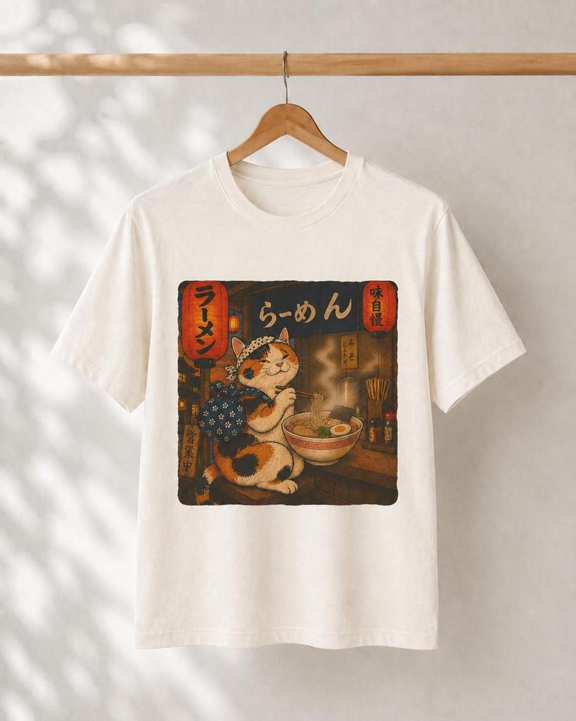 Ramen Cat Shirt, Kawaii Japanese Neko Tee, Foodie Cat Lover Gift, Japanese Art Souvenir