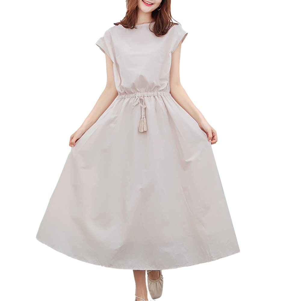 

Платье женское H.U.A с коротким рукавом, расклешенное, макси, свободного кроя, размер M, прилегающее, для беременных, милое, весеннее, летнее, осеннее, бежевое, бежевый