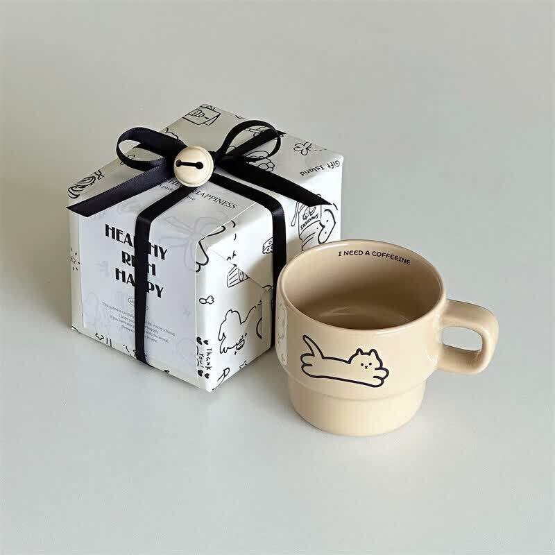 Cute Ceramic Cat Mug with Coaster