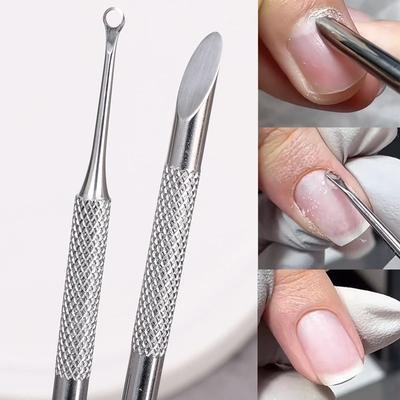 Ferramentas de Unha de Ponta Dupla para Remover Pele Morta Aço Inoxidável Cabeça Chanfrada Circular Empurrador Removedor de Cutícula Bastão de Manicure Ferramenta para Nail Art