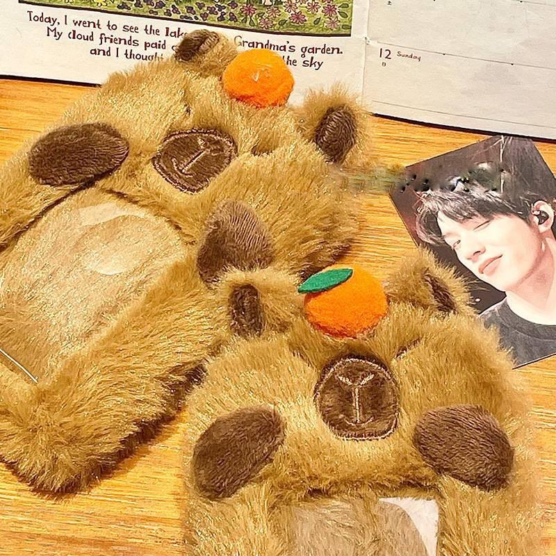 Orange Plush Capybara Card Case Animal Toy Student Id Storage Kid Birthday Gift