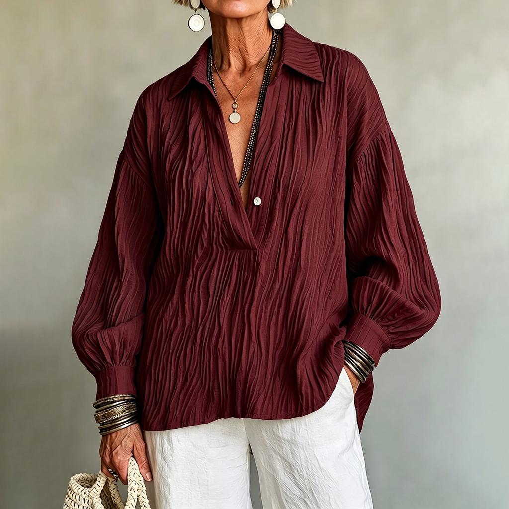 Women's Casual V-Neck Long Sleeve Top for Everyday Wear