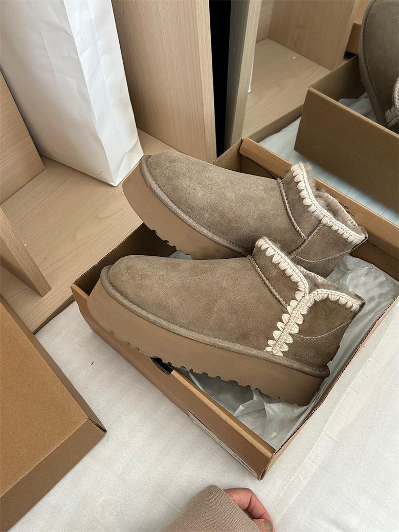 

Sangpo 2025 Winter Sheepskin Wool Snow Boots for Women - Thick Sole, Woven Yarn Cuff, Warm Cotton Short Boots 35