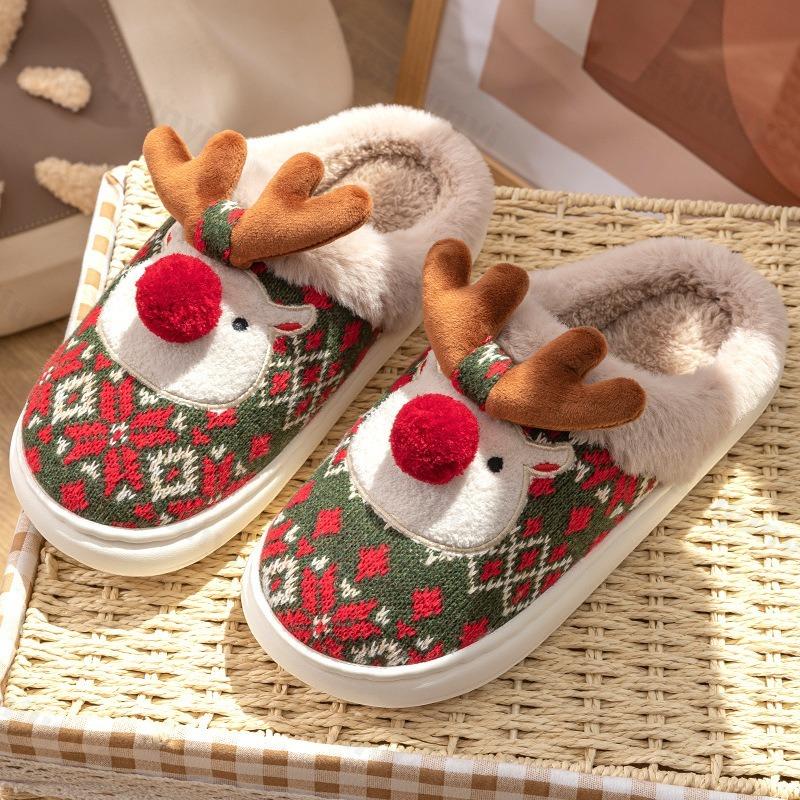Fashion Christmas Slippers 2025 Winter Warm Plush New Christmas Ladies Indoor Slipper Home Comfortable Platform Non-slip Cotton Slippers