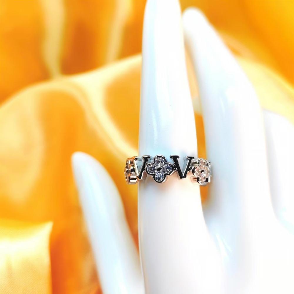 Four-leaf Clover Ring Opening Adjustable Zirconia Hollow Letters Fashion Women's Ring