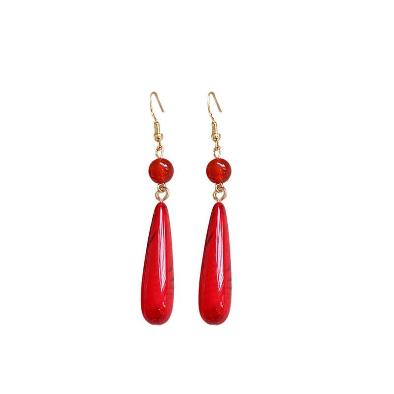 New Chinese-style smudged agate water drop ear hook, simple and advanced earrings, versatile and exquisite temperament, national style trend earrings
