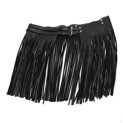 Women Leather Waistband Fringe Tassel Skirt Punk Gothic Dance Belt Clubwear