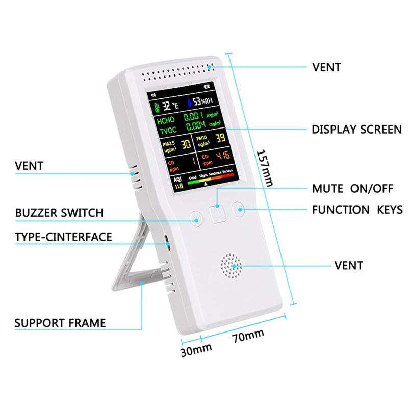 A84E-Real Time Monitoring, Large Display Portable Detector Voice Alert, Home Air Test Kits