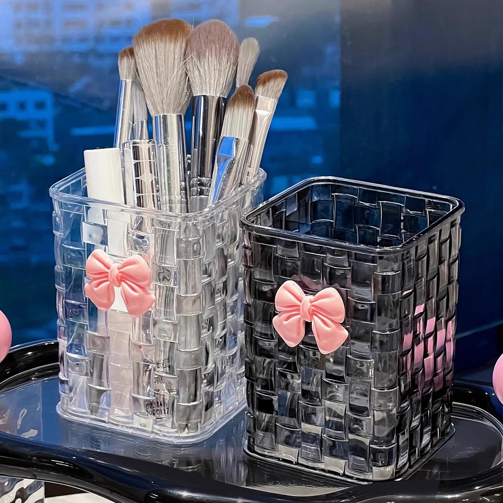 Rattan Woven Textured Pencil Cup Desktop Pen Organizers Space Saving Desktop Pen Organizers Makeup Brush Storage Box