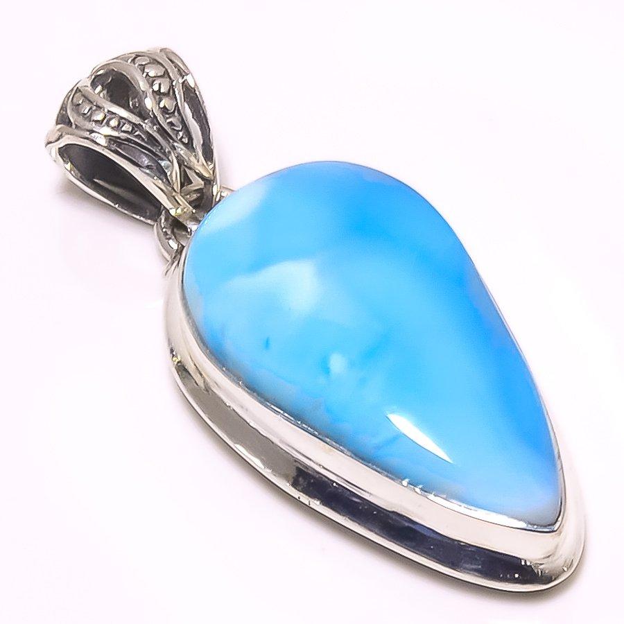 Natural Republic Larimar Gemstone 925 Solid Sterling Silver Pendant 1.58" k4Z39