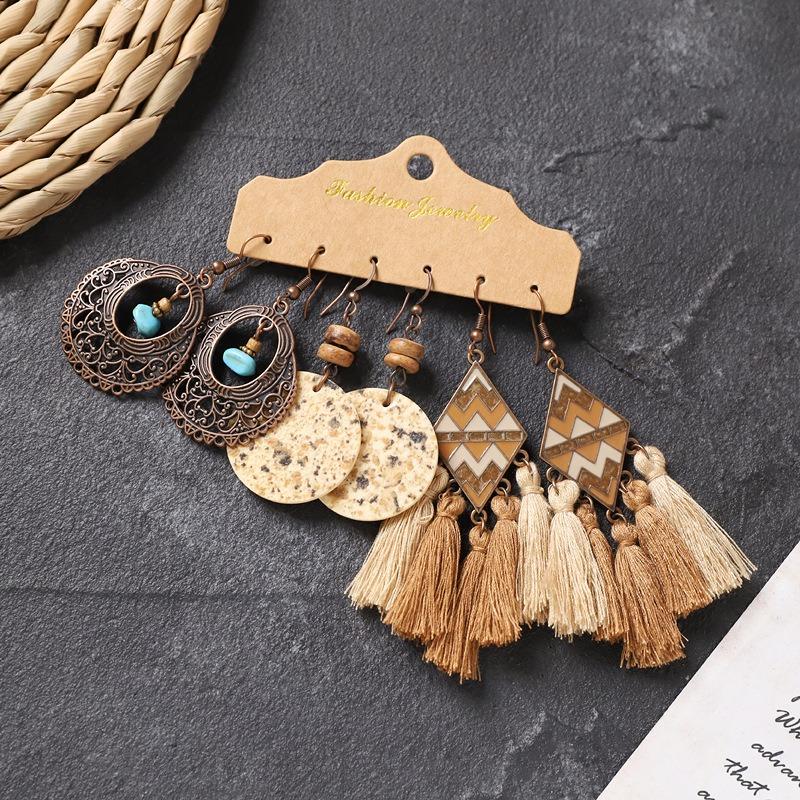 Long fringed earrings Bohemian wasteland exotic wind earrings retro vacation style suit earrings women