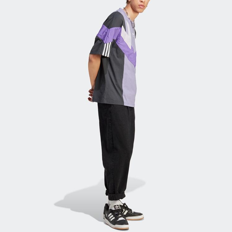 Adidas Originals Rekive Tee Color Block Loose Sports Short Sleeve Men Tops Magic-Light-Purple IC6013