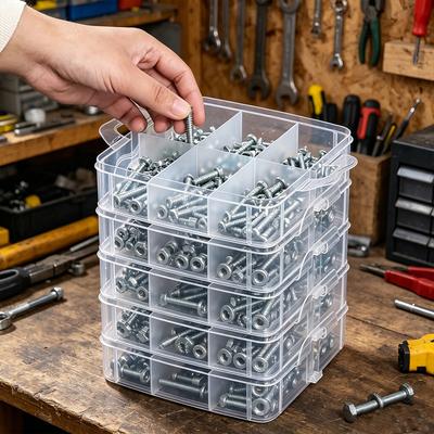 1 buc cutie de depozitare din plastic stivuibilă pentru piese metalice, cutie de sortare multi-strat pentru șuruburi și șuruburi, cutie de depozitare portabilă de mână pentru piese de birou