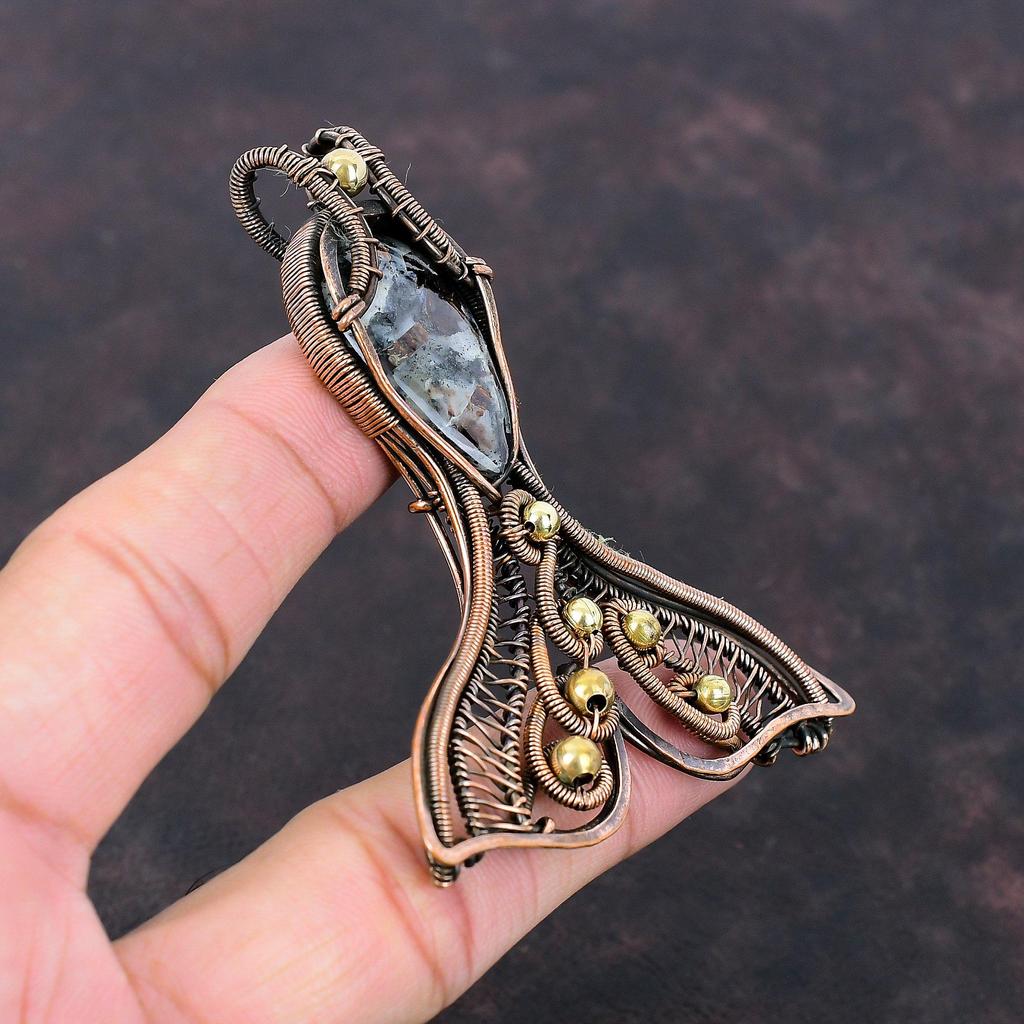 Astrophyllite Gemstone Pendant Copper Wire Wrapped Pendant Unique Fish Pendant Copper Jewelry Handmade Pendant Gift For Him Stylish Pendant