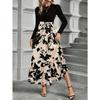Spring and Autumn Women's Dress Colour Blocking Floral Print Dresses
