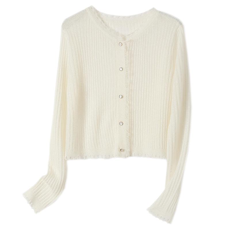 

Жіночий літній трикотажний кардиган з довгим рукавом - Приталений, Короткий топ з крижаного шовку для захисту від сонця One Size Fits Up to 140 lbs білий