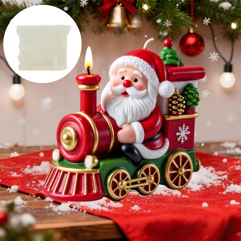 Santa Claus Sit On Locomotive Candle Silicone Mold Christmas Tree Santa Claus Train Resin Mould Smile Santa Claus Gypsum Molds