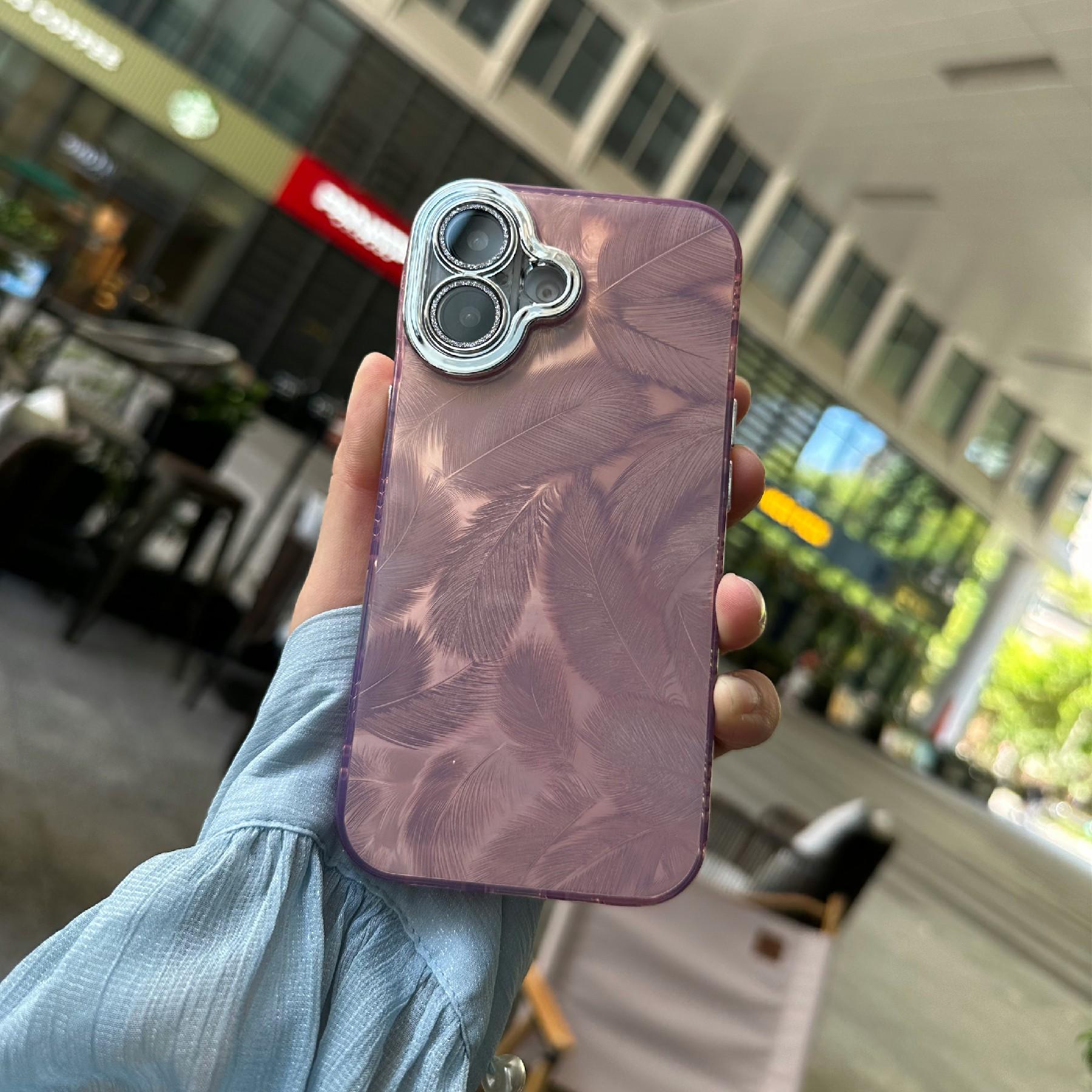 

For iPhone 16 Case Anti-Scratch TPU+PC Phone Cover Feather Pattern