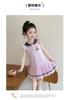 Girl rabbit police officer knitted pleated skirt summer 2026 new item baby girl flying sleeve navy collar summer dress princess skirt