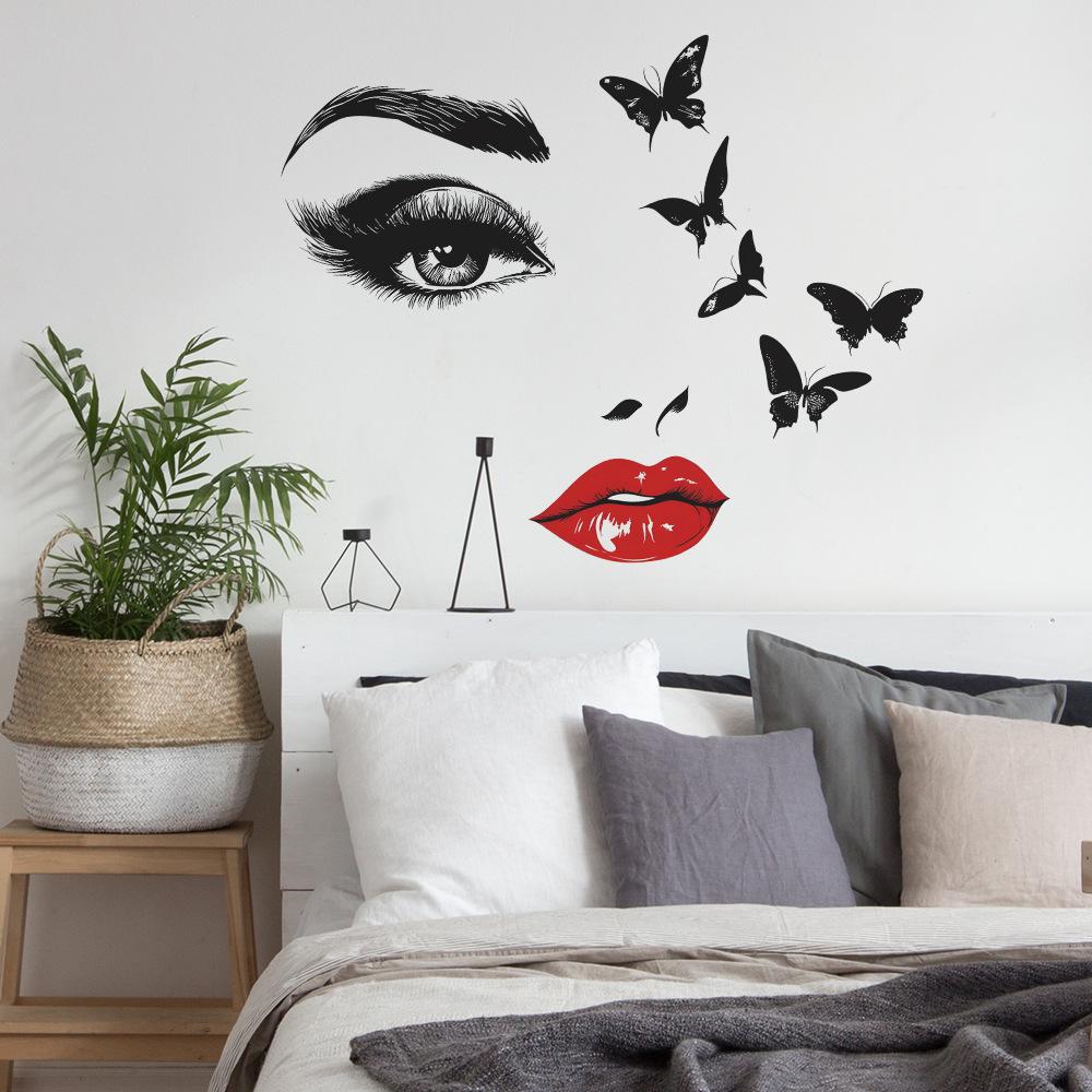 Self-adhesive Black Butterfly Delicate Face Wall Stickers for Bedroom Living Room Home Decor